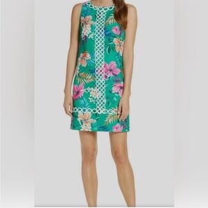 Floral Shift Dress with White Trim
